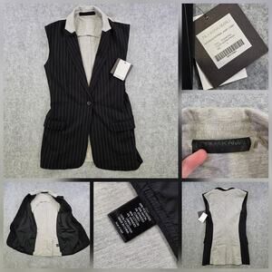 Norma Kamali Jacket Womens Small Black Pinstripe Gray Sleeveless Boyfriend Vest